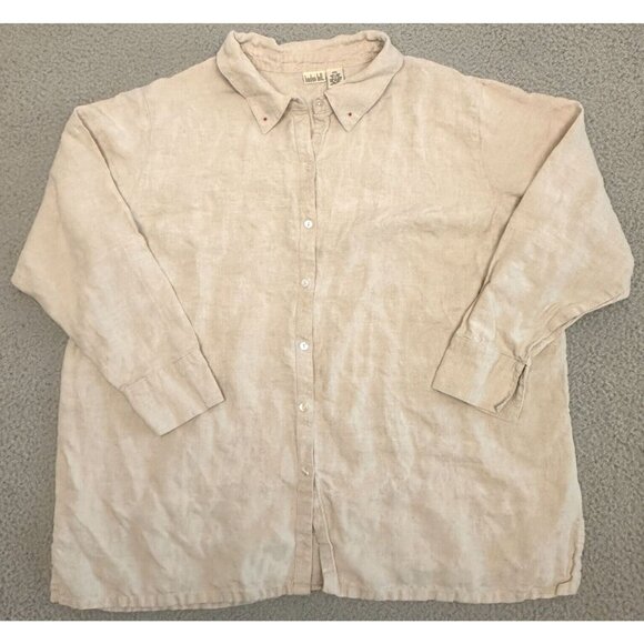 Linden Hill Linen Shirt Lagenlook Boho Coastal Oversized Beige Tan - Picture 1 of 16